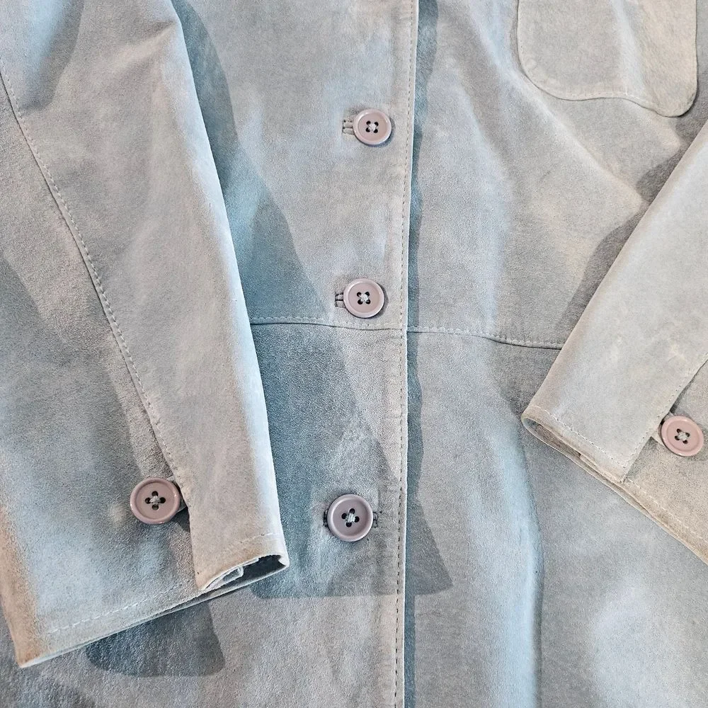 Y2k Women's Sky Blue Button Down 100% Suede Leather Shirt. Preowned Obviosly . - Picture 10 of 15